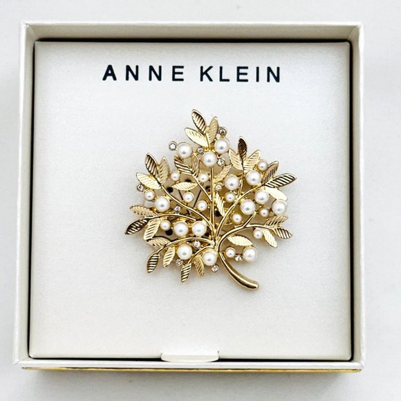 Anne Klein Jewelry - Anne Klein Brooch w/Faux Pearls and Rhinestones - New in Box